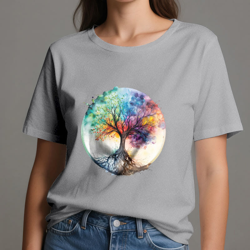 Maglietta spirituale in cotone con l'albero della vita arcobaleno Olivenorma - image 8