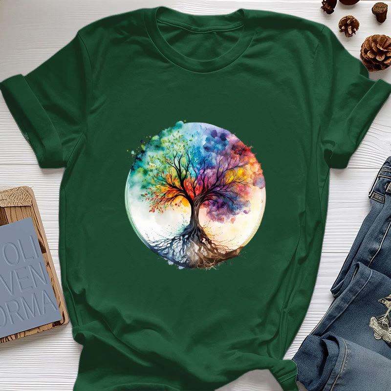 Maglietta spirituale in cotone con l'albero della vita arcobaleno Olivenorma - Verde scuro - 2XL - image 19