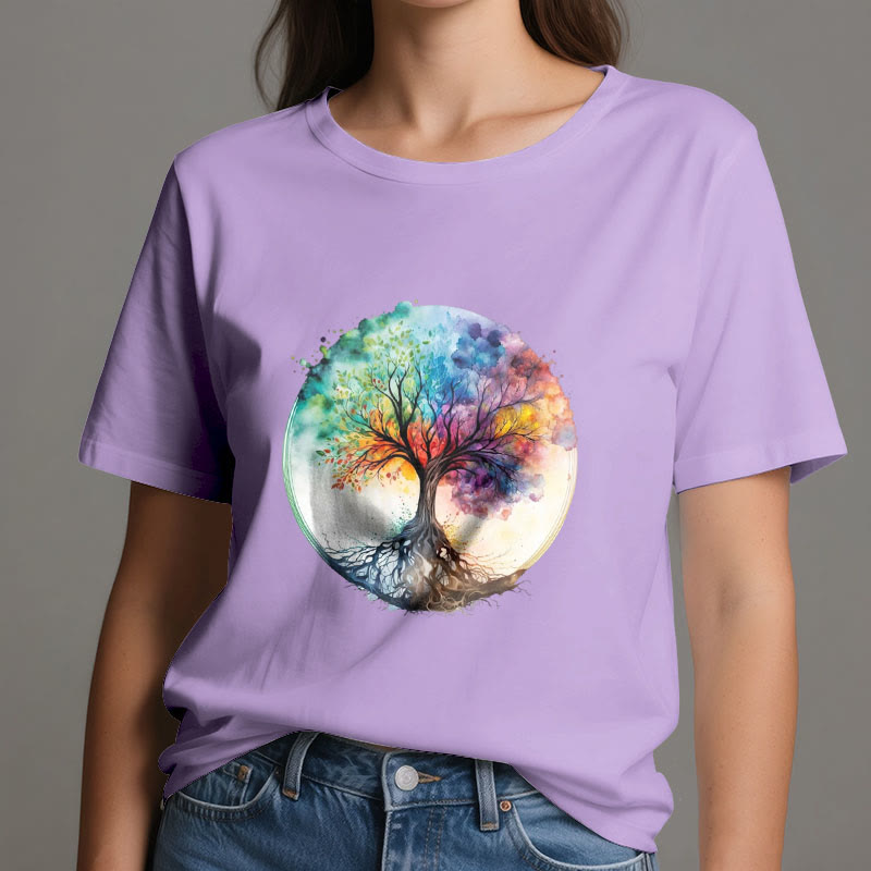 Maglietta spirituale in cotone con l'albero della vita arcobaleno Olivenorma - image 16