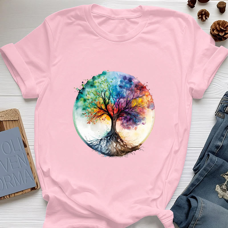 Maglietta spirituale in cotone con l'albero della vita arcobaleno Olivenorma - Rosa - 2XL - image 14