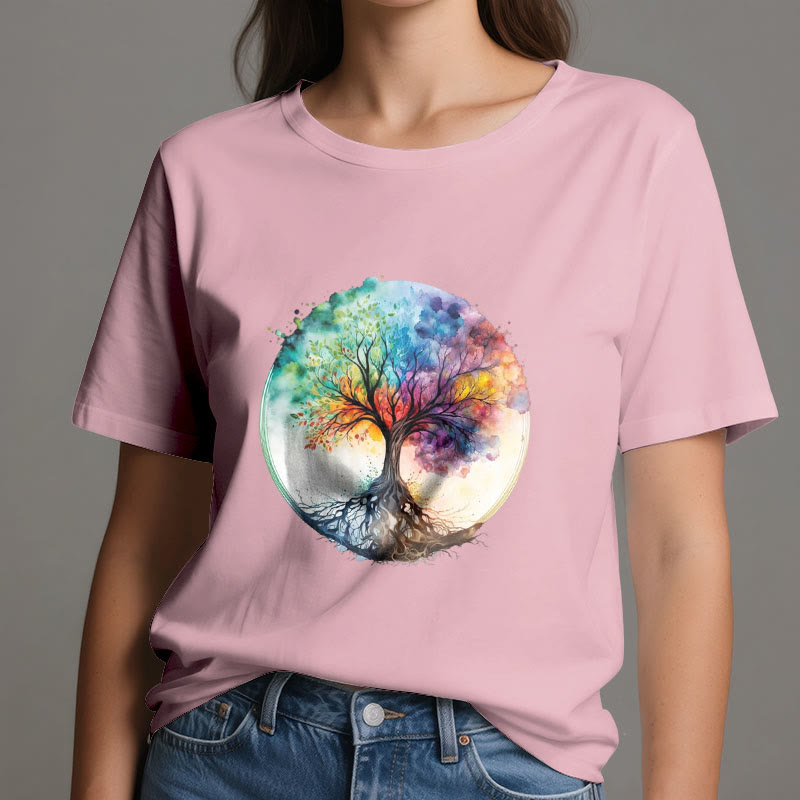 Maglietta spirituale in cotone con l'albero della vita arcobaleno Olivenorma - image 14