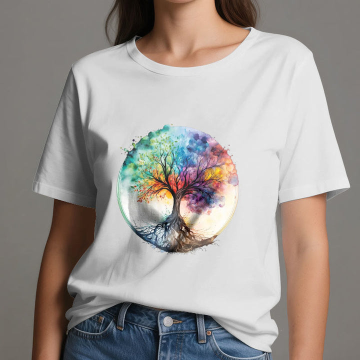 Maglietta spirituale in cotone con l'albero della vita arcobaleno Olivenorma - image 1