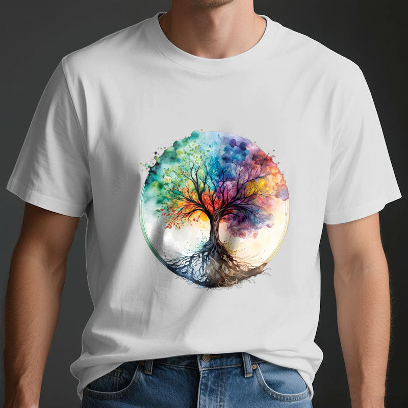 Maglietta spirituale in cotone con l'albero della vita arcobaleno Olivenorma - image 3