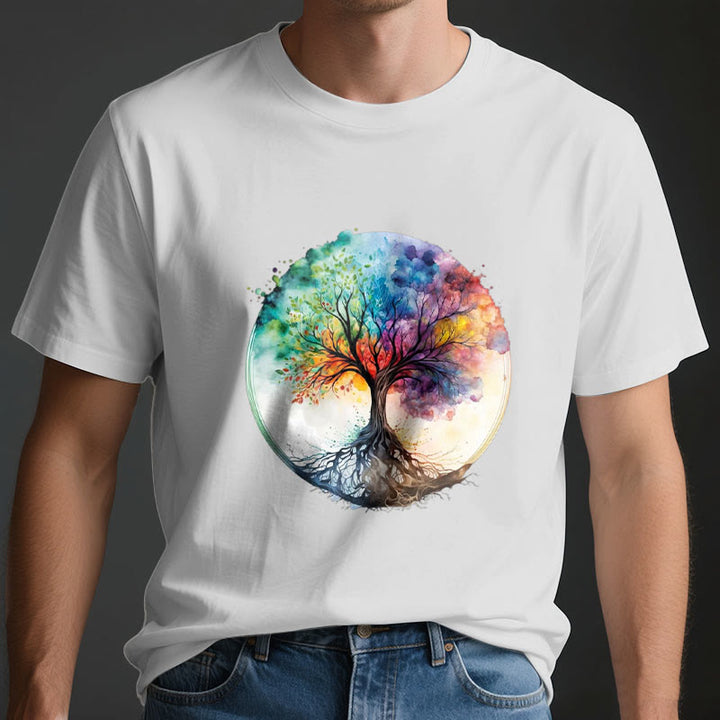 Maglietta spirituale in cotone con l'albero della vita arcobaleno Olivenorma - image 3