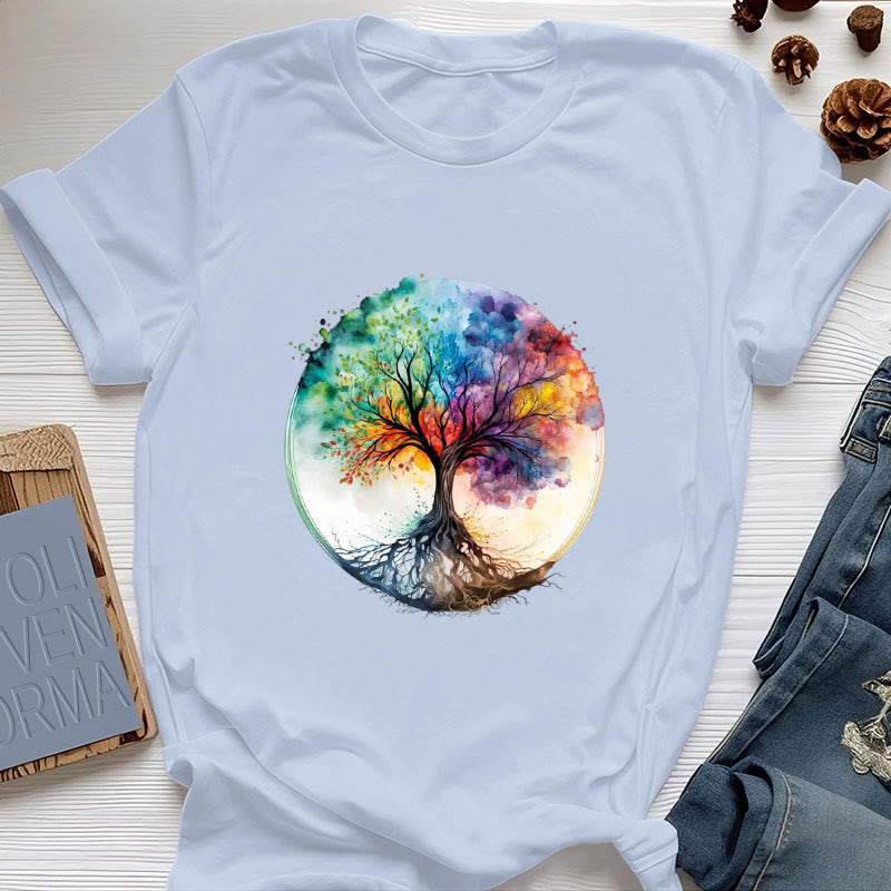 Maglietta spirituale in cotone con l'albero della vita arcobaleno Olivenorma - Blu - 2XL - image 12