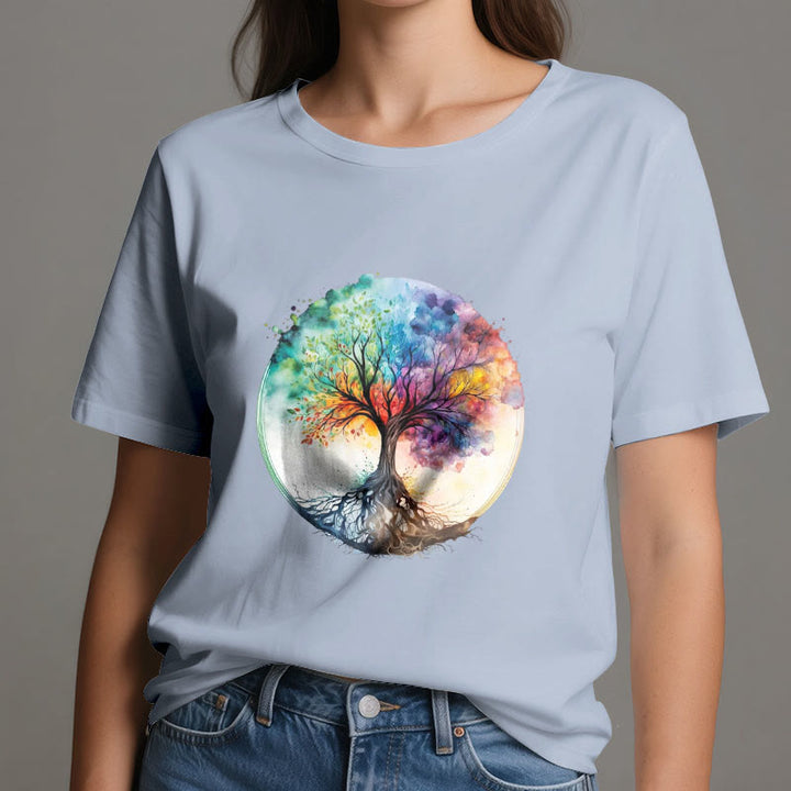 Maglietta spirituale in cotone con l'albero della vita arcobaleno Olivenorma - image 13