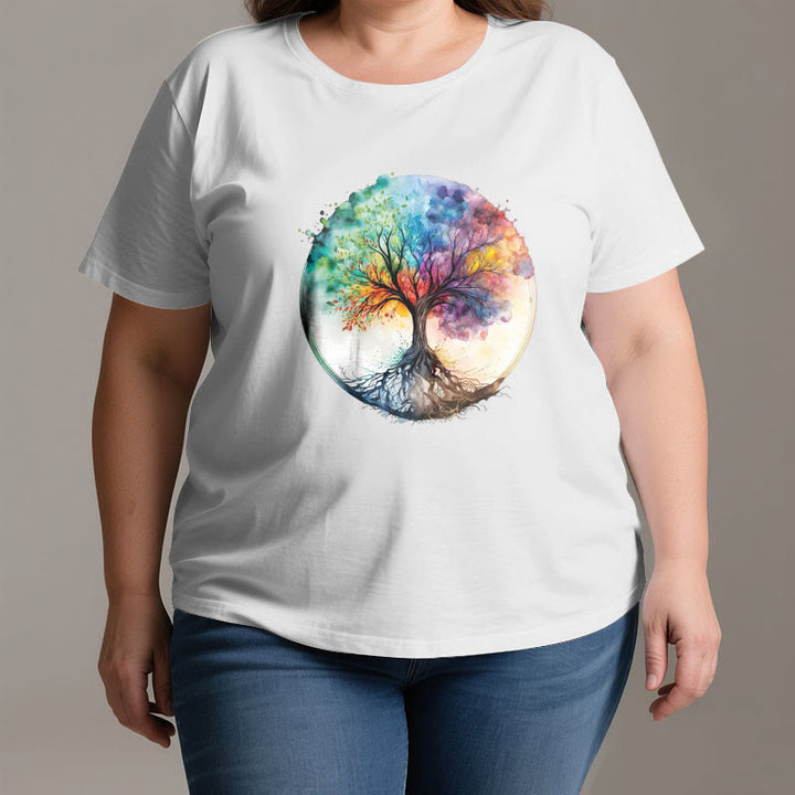 Maglietta spirituale in cotone con l'albero della vita arcobaleno Olivenorma - image 3