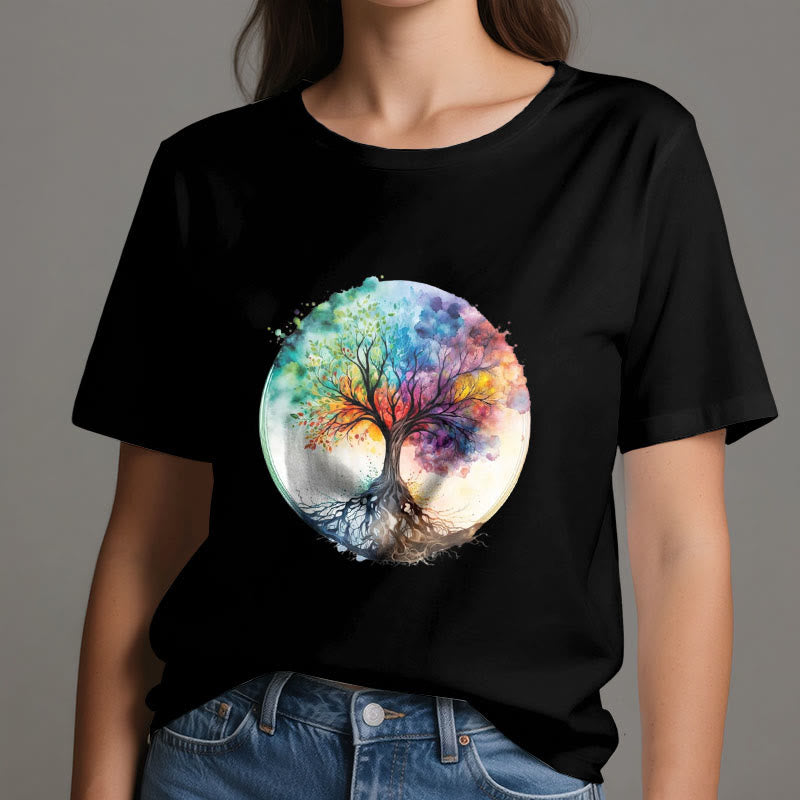 Maglietta spirituale in cotone con l'albero della vita arcobaleno Olivenorma - image 6
