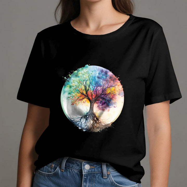 Maglietta spirituale in cotone con l'albero della vita arcobaleno Olivenorma - image 6