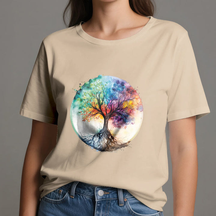 Maglietta spirituale in cotone con l'albero della vita arcobaleno Olivenorma - image 11