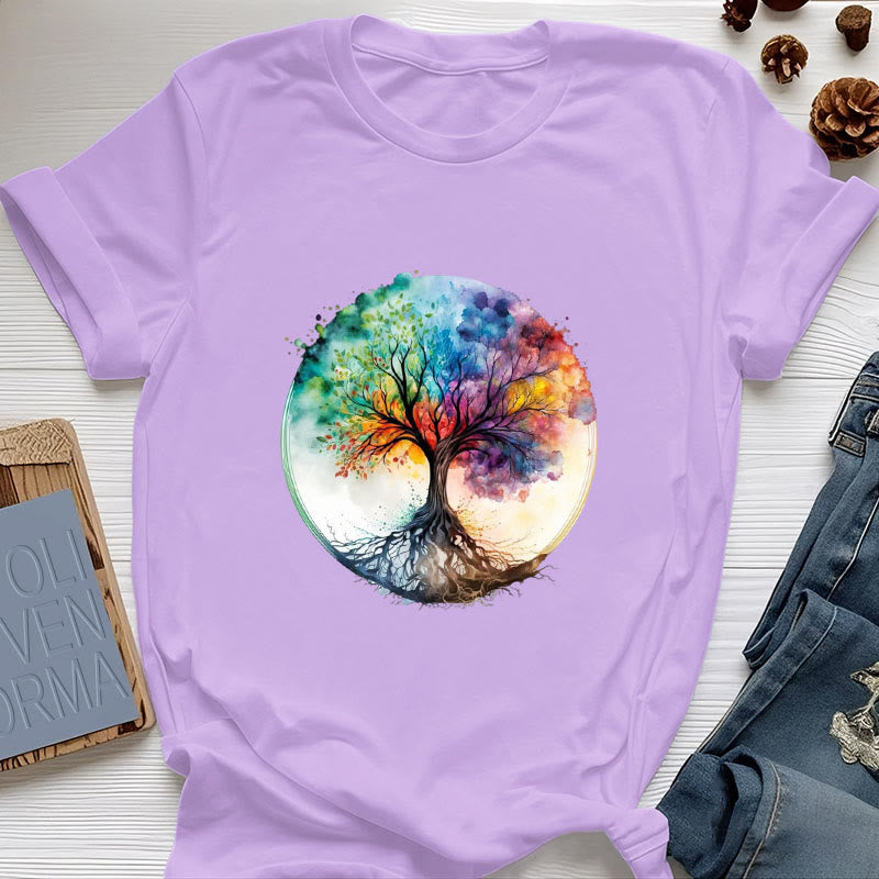 Maglietta spirituale in cotone con l'albero della vita arcobaleno Olivenorma - Viola - 2XL - image 15
