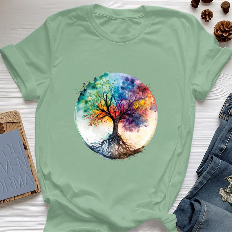 Maglietta spirituale in cotone con l'albero della vita arcobaleno Olivenorma - Verde chiaro - 2XL - image 17