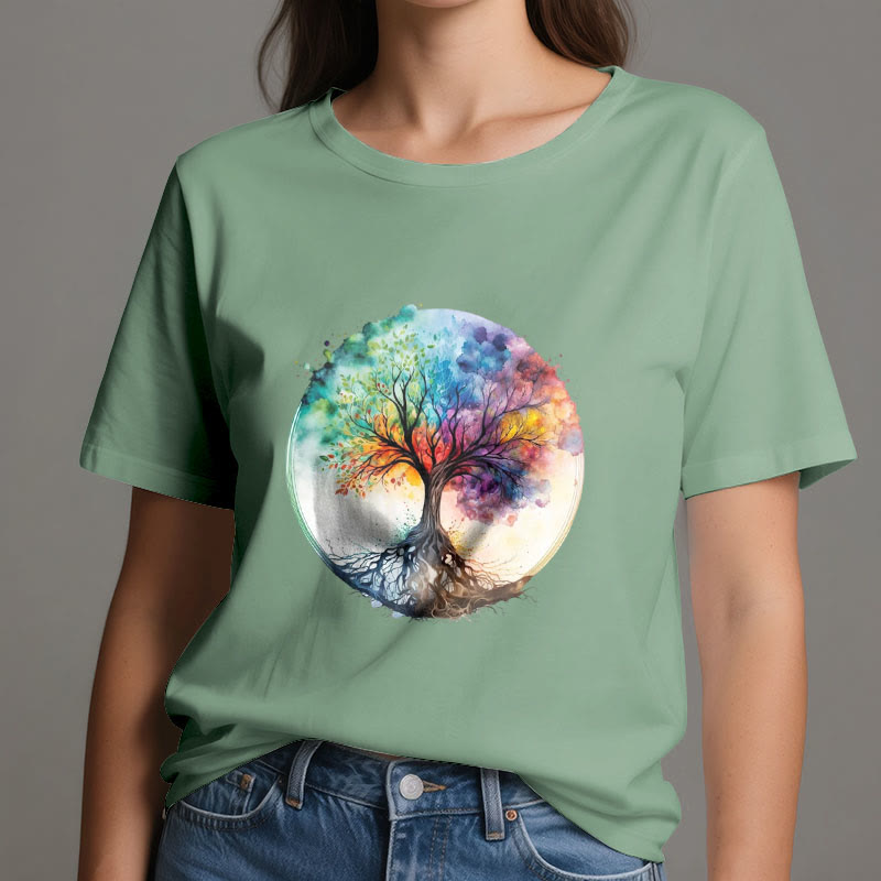 Maglietta spirituale in cotone con l'albero della vita arcobaleno Olivenorma - image 18