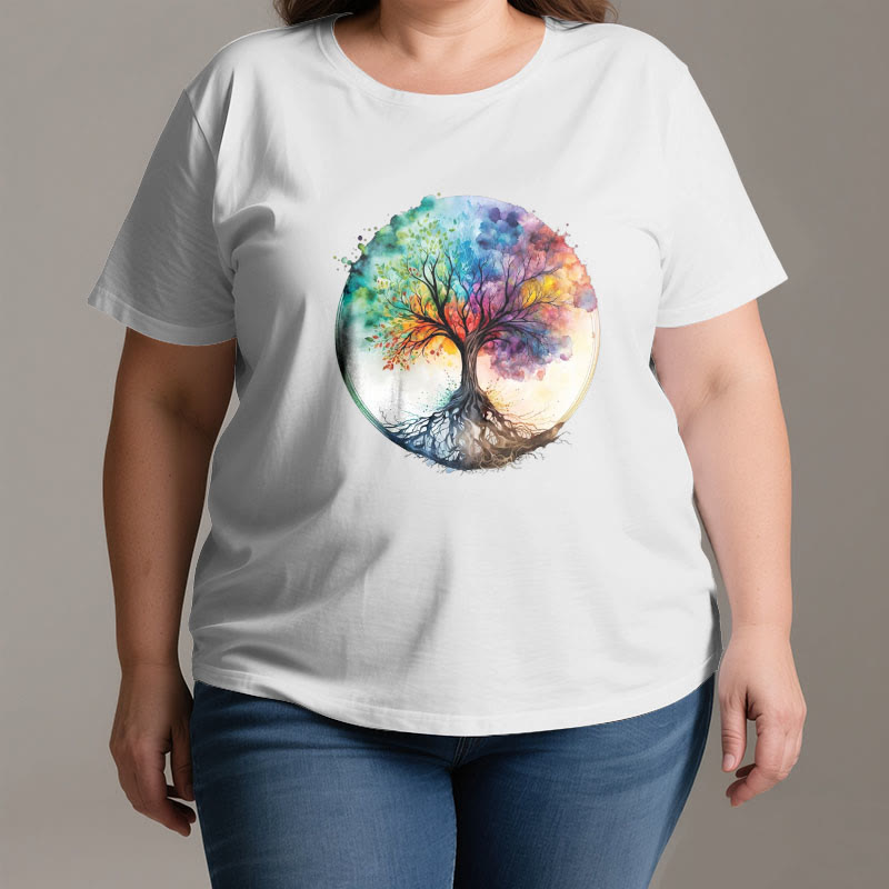 Maglietta spirituale in cotone con l'albero della vita arcobaleno Olivenorma - image 2