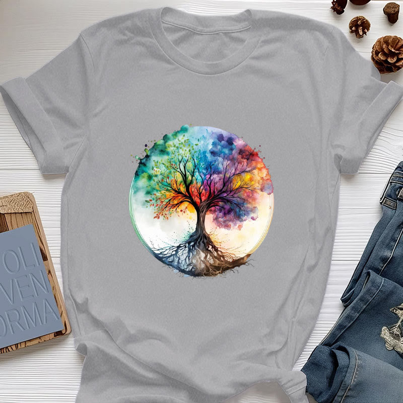 Maglietta spirituale in cotone con l'albero della vita arcobaleno Olivenorma - Grigio - 2XL - image 7