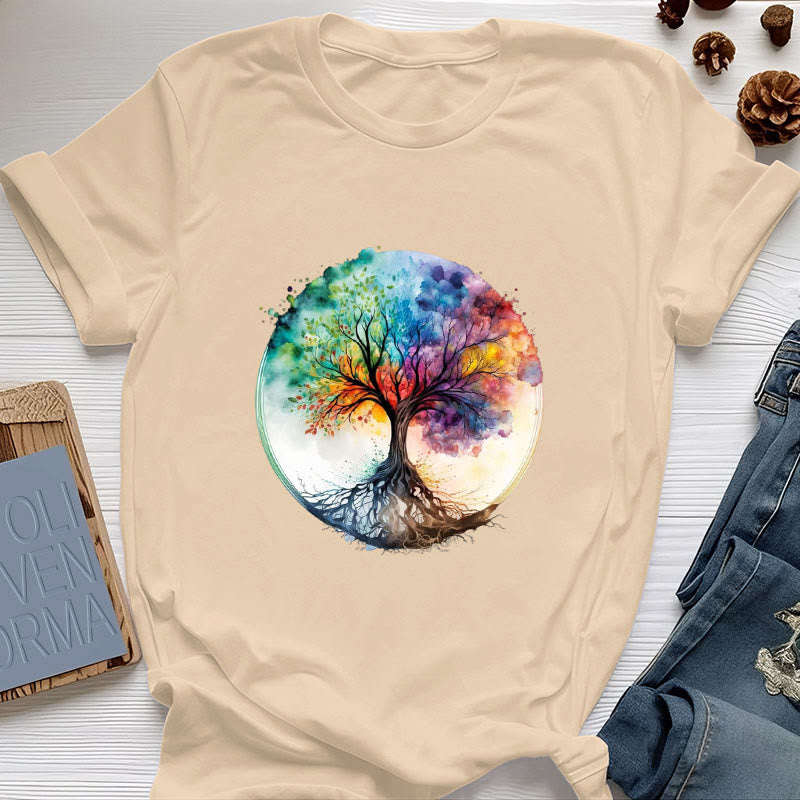 Maglietta spirituale in cotone con l'albero della vita arcobaleno Olivenorma - Giallo - 2XL - image 10