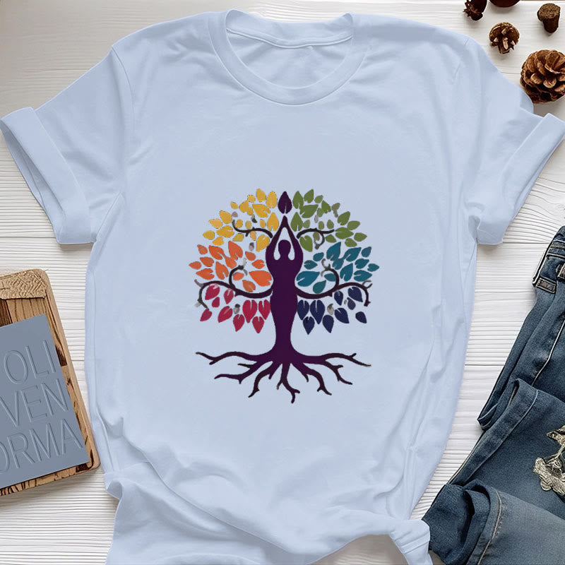 Maglietta in cotone spirituale Olivenorma Yoga Tree - Blu - 2XL - image 11