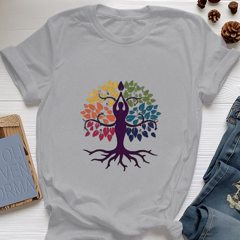 Maglietta in cotone spirituale Olivenorma Yoga Tree - Grigio - 2XL - image 7