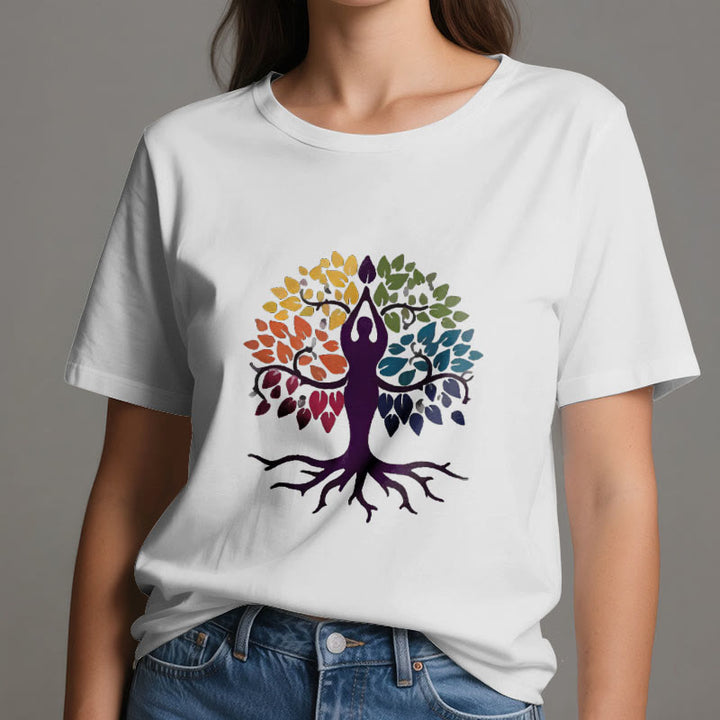 Maglietta in cotone spirituale Olivenorma Yoga Tree - image 1