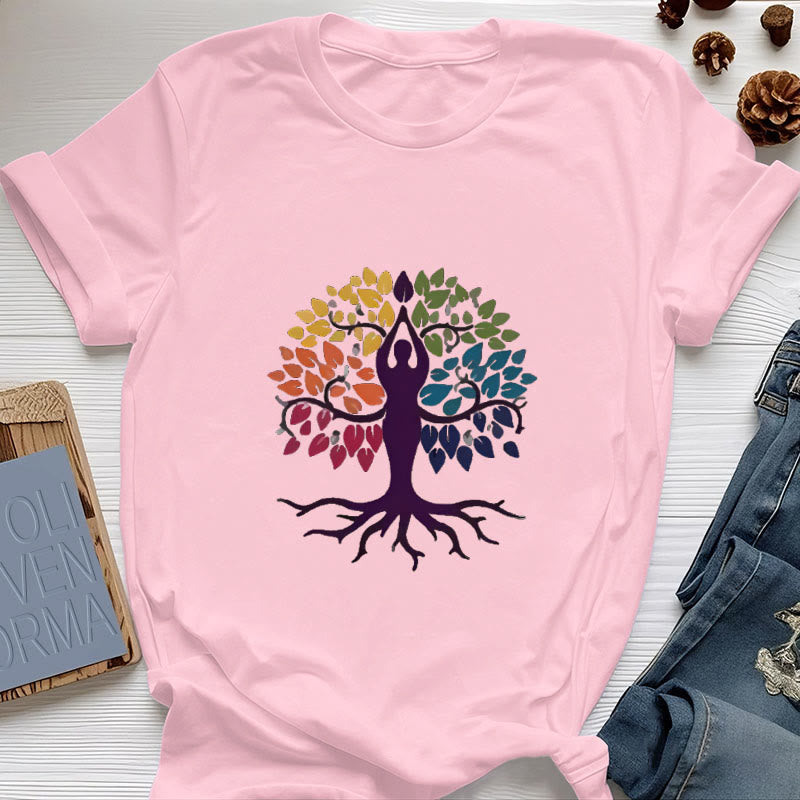 Maglietta in cotone spirituale Olivenorma Yoga Tree - Rosa - 2XL - image 13