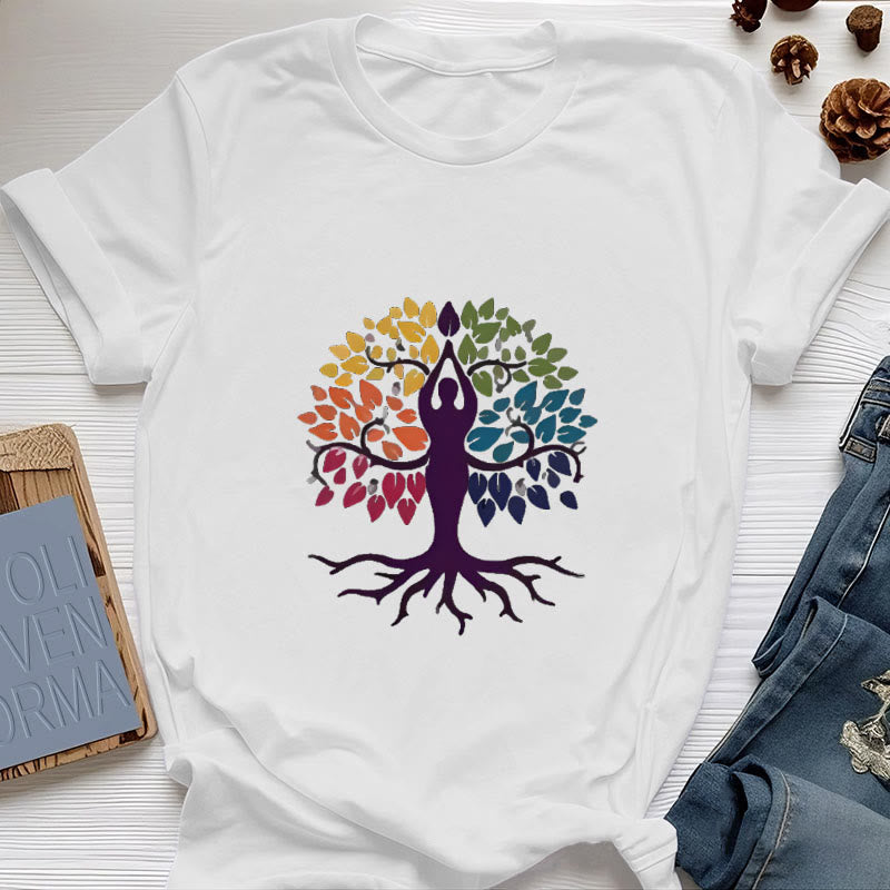 Maglietta in cotone spirituale Olivenorma Yoga Tree - Bianco - 2XL - image 0