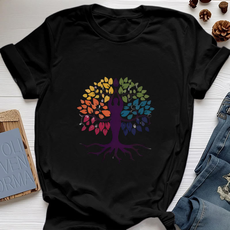 Maglietta in cotone spirituale Olivenorma Yoga Tree - Nero - 2XL - image 5