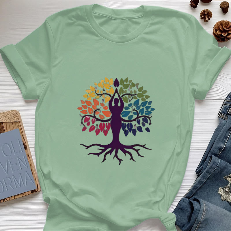 Maglietta in cotone spirituale Olivenorma Yoga Tree - Verde chiaro - 2XL - image 17