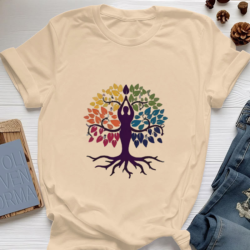 Maglietta in cotone spirituale Olivenorma Yoga Tree - Giallo - 2XL - image 9