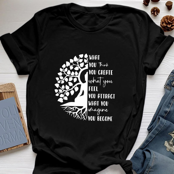 Maglietta in cotone con meditazione yoga e albero della vita Olivenorma - Nero - 2XL - image 7