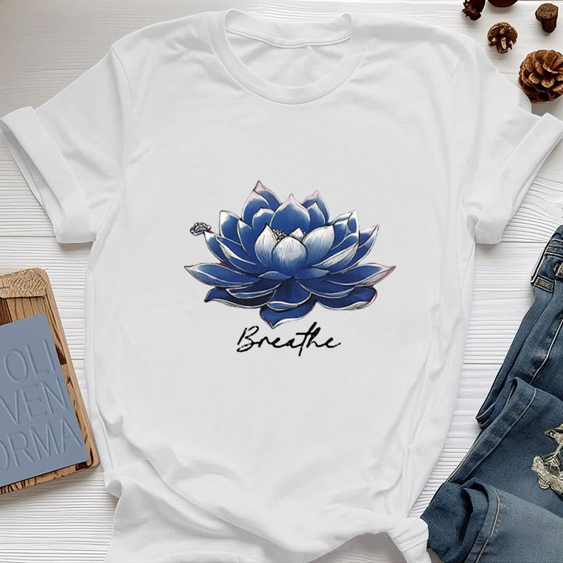 Olivenorma "BREATHE" Maglietta spirituale Lotus Yoga Apparel - Bianco - 2XL - image 5