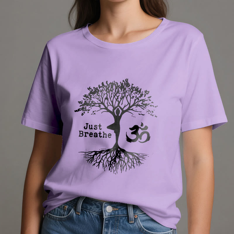 Olivenorma "JUST BREATHE" Maglietta spirituale con simbolo OM dell'albero dello yoga - image 19