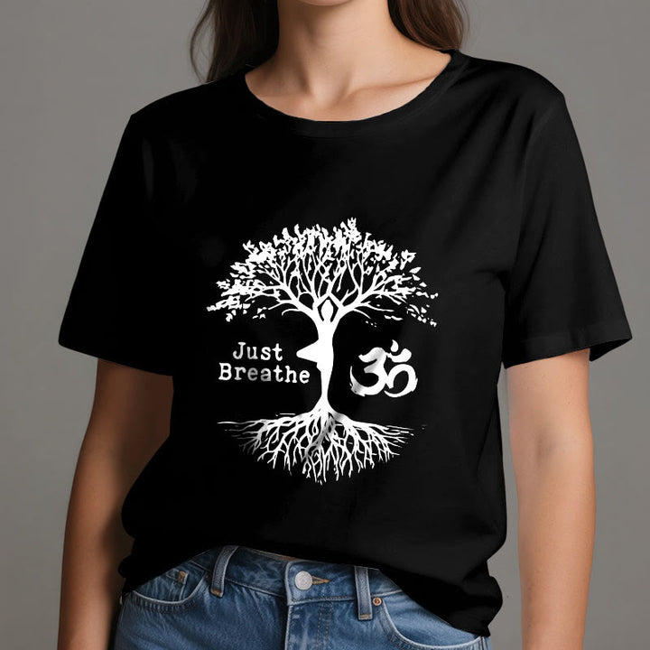 Olivenorma "JUST BREATHE" Maglietta spirituale con simbolo OM dell'albero dello yoga - image 9