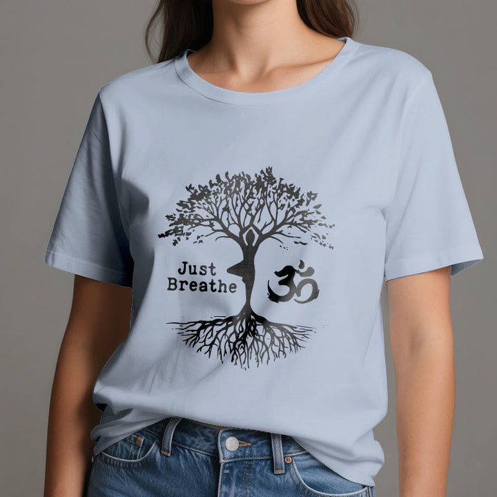 Olivenorma "JUST BREATHE" Maglietta spirituale con simbolo OM dell'albero dello yoga - image 15