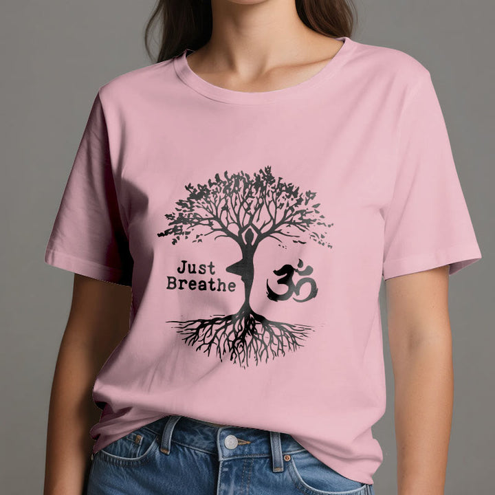 Olivenorma "JUST BREATHE" Maglietta spirituale con simbolo OM dell'albero dello yoga - image 16