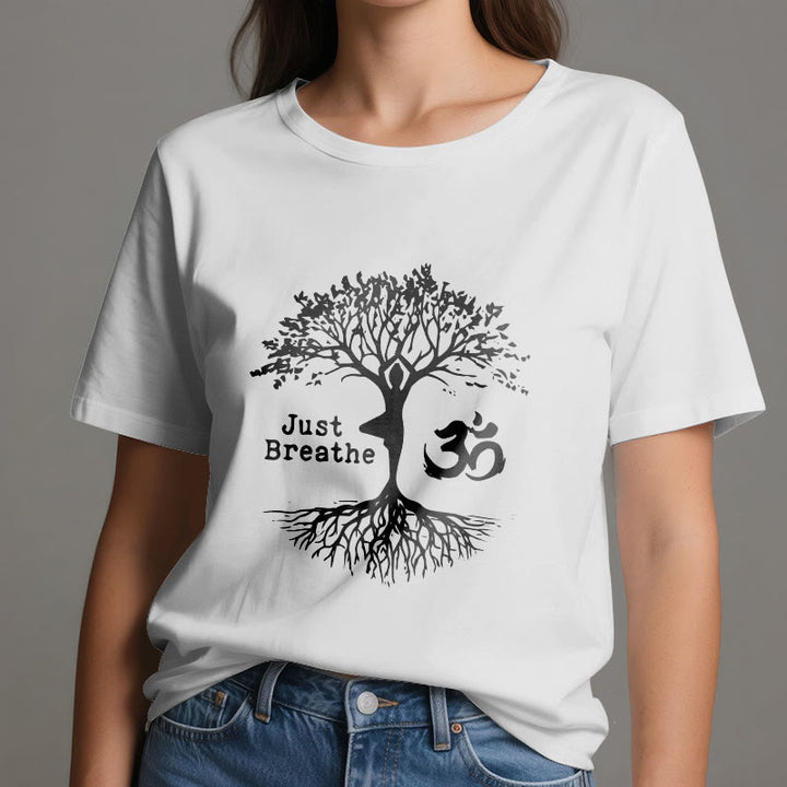 Olivenorma "JUST BREATHE" Maglietta spirituale con simbolo OM dell'albero dello yoga - image 6