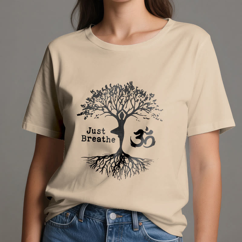 Olivenorma "JUST BREATHE" Maglietta spirituale con simbolo OM dell'albero dello yoga - image 12