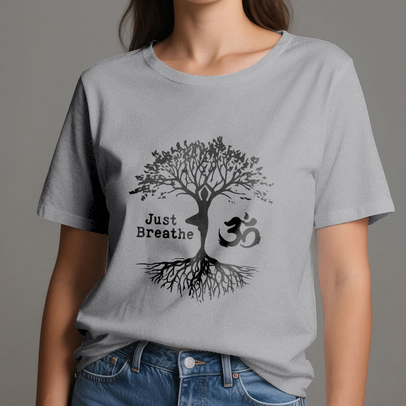 Olivenorma "JUST BREATHE" Maglietta spirituale con simbolo OM dell'albero dello yoga - image 10