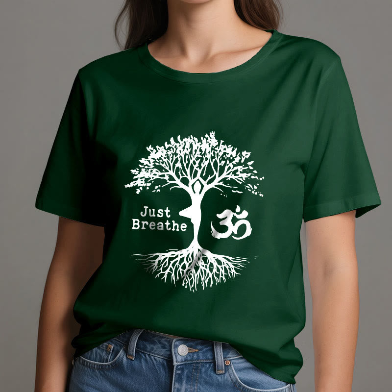Olivenorma "JUST BREATHE" Maglietta spirituale con simbolo OM dell'albero dello yoga - image 20