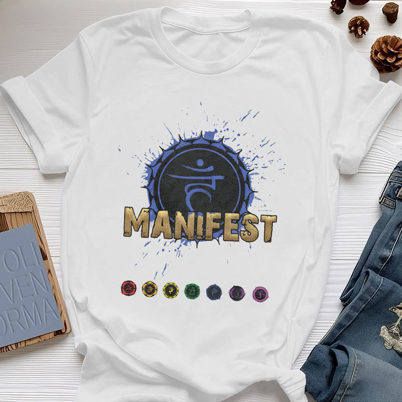 Olivenorma unisex a maniche corte "MANIFEST" Chakra della gola - Chakra della gola - IO PARLO - Bianco - 2XL - image 11