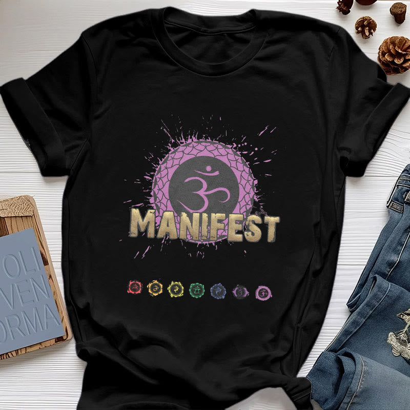 Olivenorma unisex a maniche corte "MANIFEST" Chakra della gola - Chakra della Corona - IO CAPISCO - Nero - 2XL - image 14