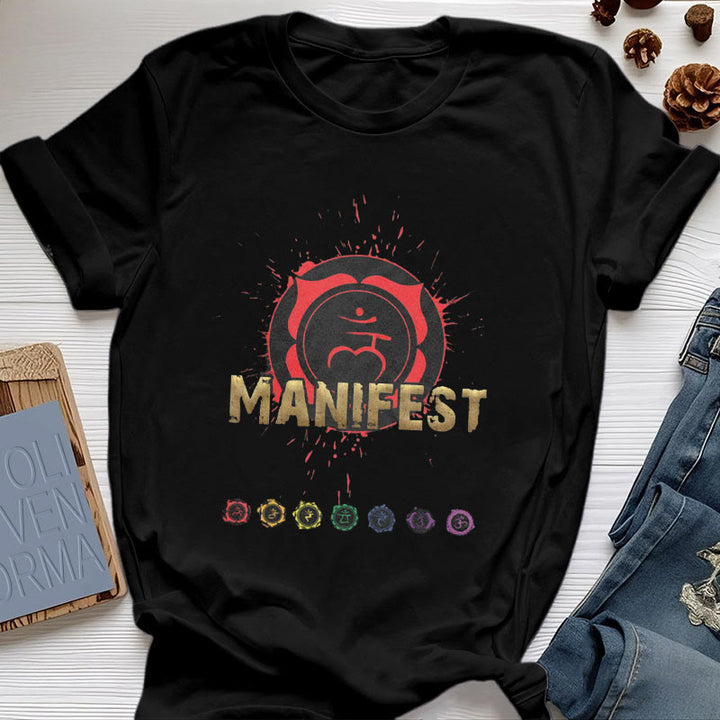 Olivenorma unisex a maniche corte "MANIFEST" Chakra della gola - Chakra della radice - IO SONO - Nero - 2XL - image 20