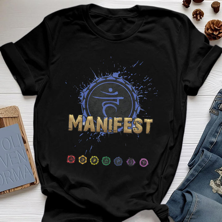 Olivenorma unisex a maniche corte "MANIFEST" Chakra della gola - Chakra della gola - IO PARLO - Nero - 2XL - image 8