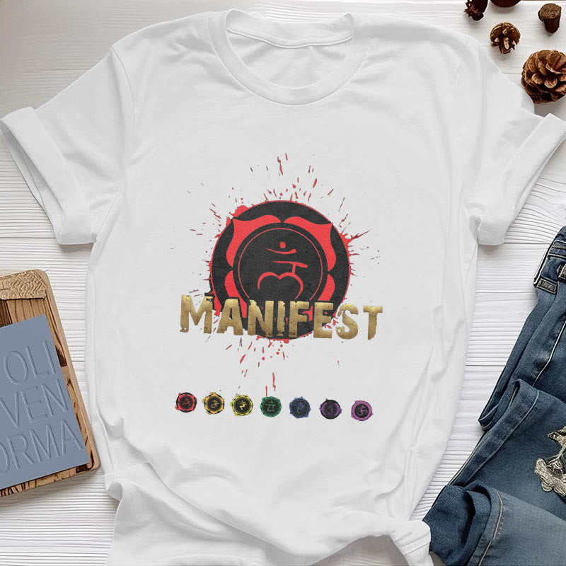 Olivenorma unisex a maniche corte "MANIFEST" Chakra della gola - Chakra della radice - IO SONO - Bianco - 2XL - image 23
