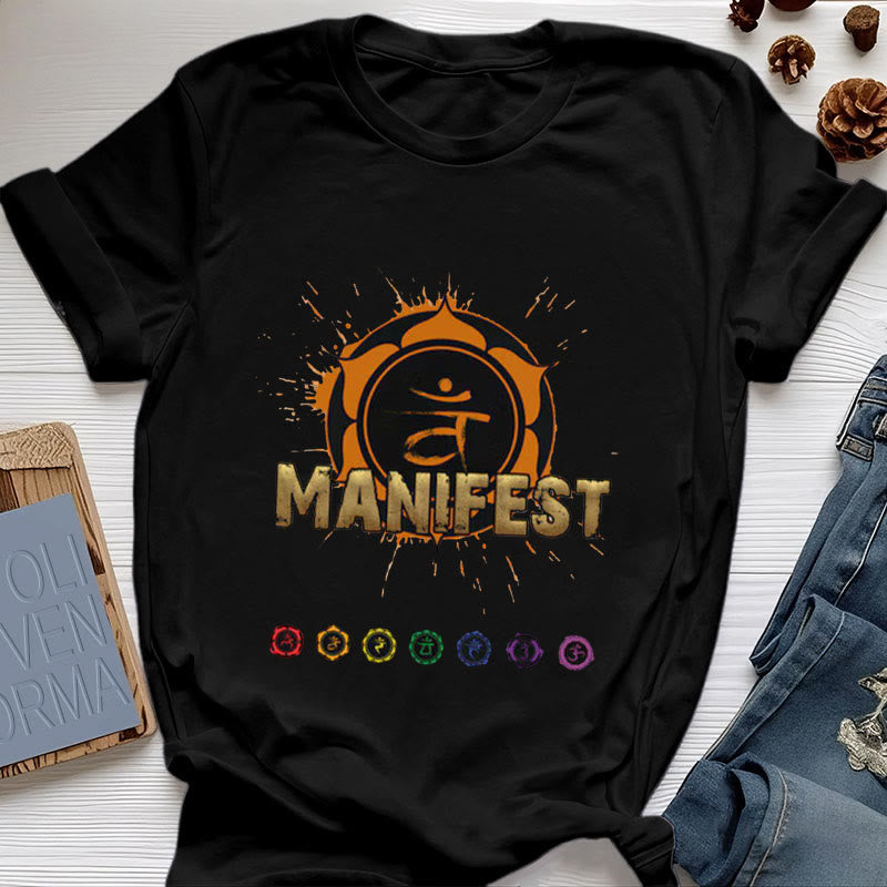 Olivenorma unisex a maniche corte "MANIFEST" Chakra della gola - Chakra Sacrale - IO SENTO - Nero - 2XL - image 0