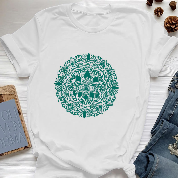 Maglietta con stampa di loto verde Olivenorma