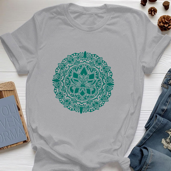 Maglietta con stampa di loto verde Olivenorma