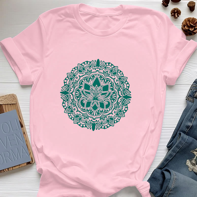 Maglietta con stampa di loto verde Olivenorma - Rosa - 2XL - image 12