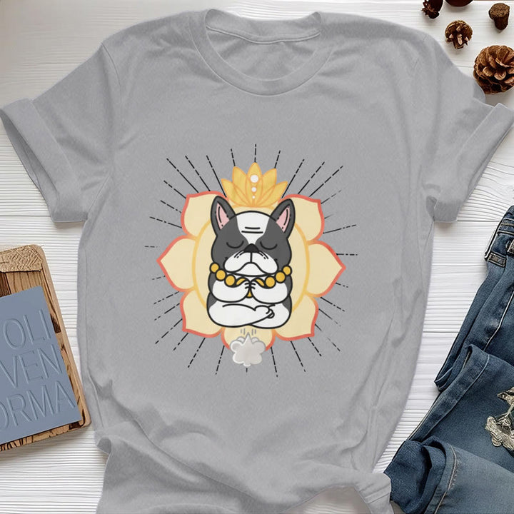 Maglietta con stampa Bulldog francese e meditazione yoga Olivenorma - Grigio - 2XL - image 6