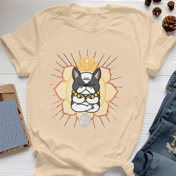 Maglietta con stampa Bulldog francese e meditazione yoga Olivenorma