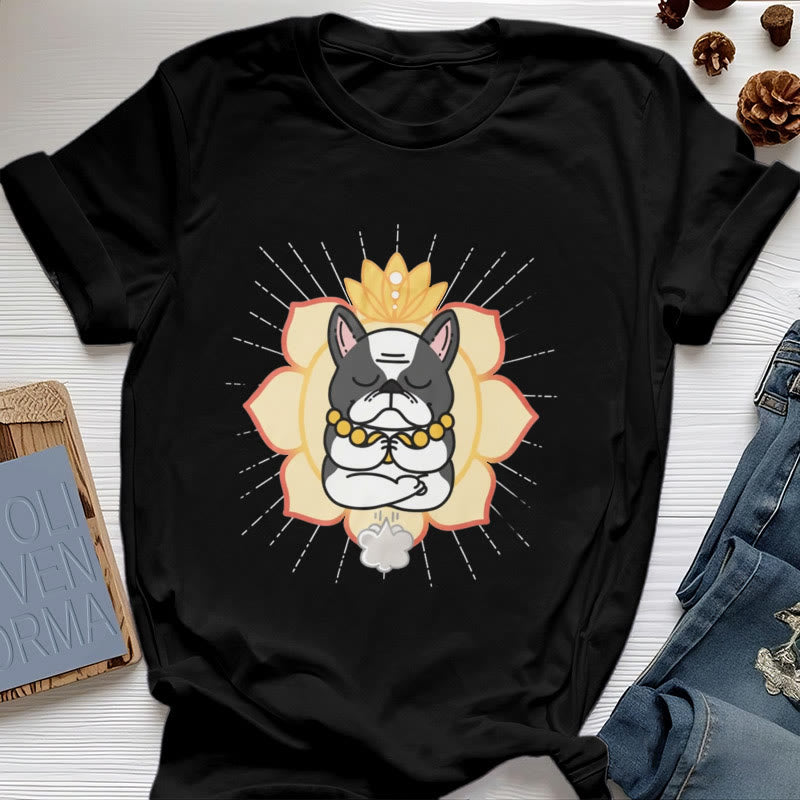 Maglietta con stampa Bulldog francese e meditazione yoga Olivenorma - Nero - 2XL - image 3